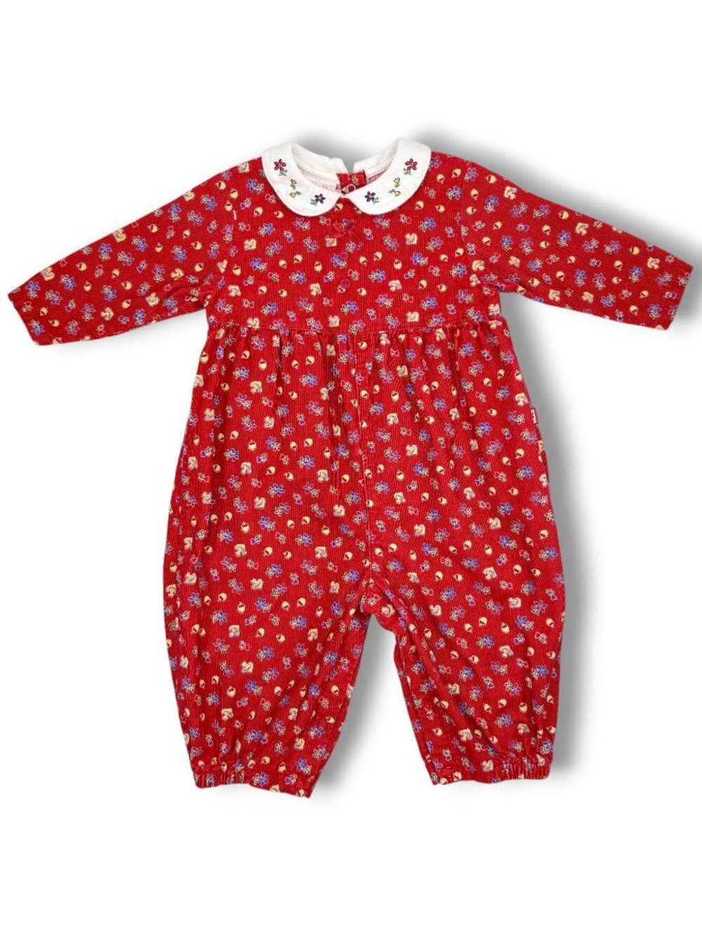 Vintage Girls Red Mushroom Fruit Print Coveralls Bubble Longalls Outfit 12m 18m